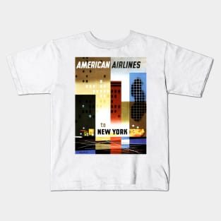 American Airlines to NEW YORK USA Art Deco Vintage Travel Kids T-Shirt